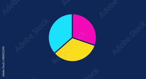 Pie chart with three slices on blue