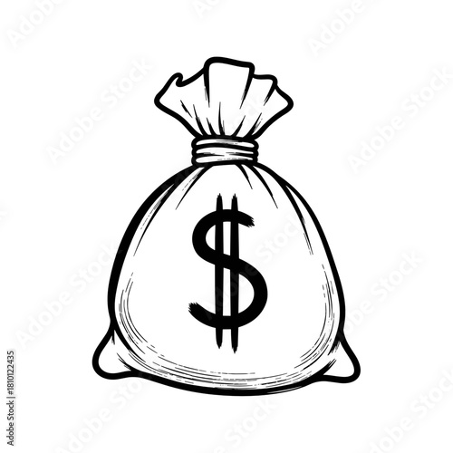 Drawn money bag illustration with dollar symbol representing finance and wealth