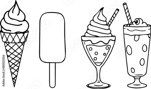 Hand Drawn Vector Bundle: Camping and Frozen Dessert Illustrations