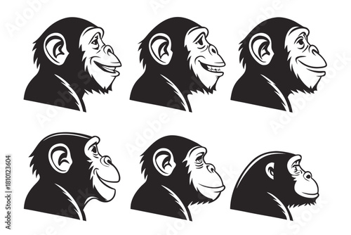 Minimalist smiling chimpanzee icon for animal and nature themes