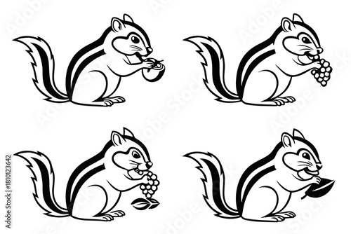 Minimalist icon set of a chipmunk eating food