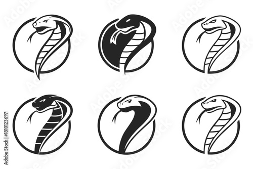Minimalist cobra snake icon set with bold colors