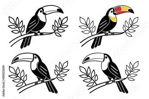 Minimalist toucan icon set with vibrant colors