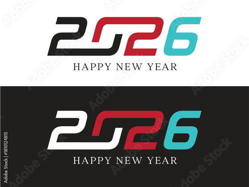 2026 Happy New Year Futuristic Connected Vector Typography: High-Tech Digital Flow Design for Corporate Branding and Modern Digital Assets