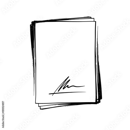 Stack of blank papers with a signature illustration representing documents and paperwork