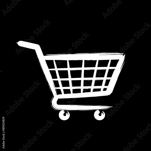 Shopping cart icon representing retail and e-commerce on a black background