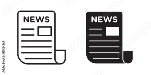 News Icon. A black icon of a newspaper, representing news communication. A black icon of a newspaper, representing news communication. Vector illustration with stroke and fill on a white background.