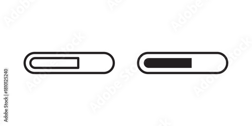 Progress Bar icon. Loading, status Icons .Vector Set in black. Load bar, buffer loader, download or upload Horizontal bar icons. Vector illustration with stroke and fill on a white background.