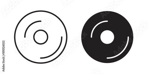 CD Disc icon. Music disc cassette symbol. Vector illustration with stroke and fill on a white background.