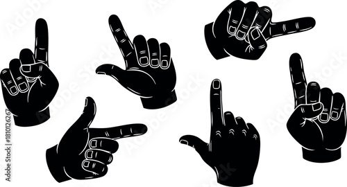 Black hand gestures vector set with pointing and finger signs illustration collection