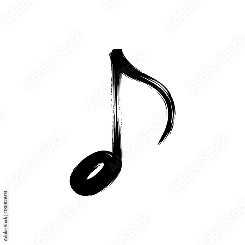 Single musical note illustration in black on white background representing music and creativity