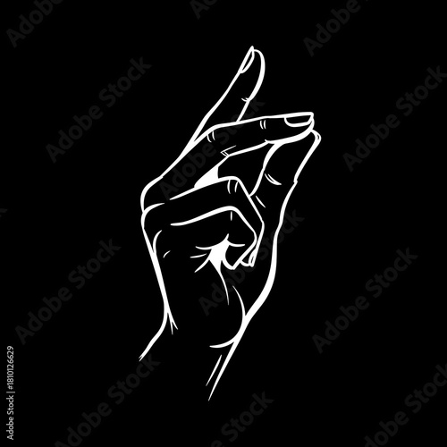 Hand gesture depicting a delicate sign in white on black background symbolizing elegance