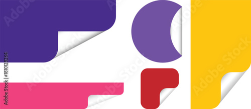 Colorful vector stickers with curled corners for product promotion and marketing