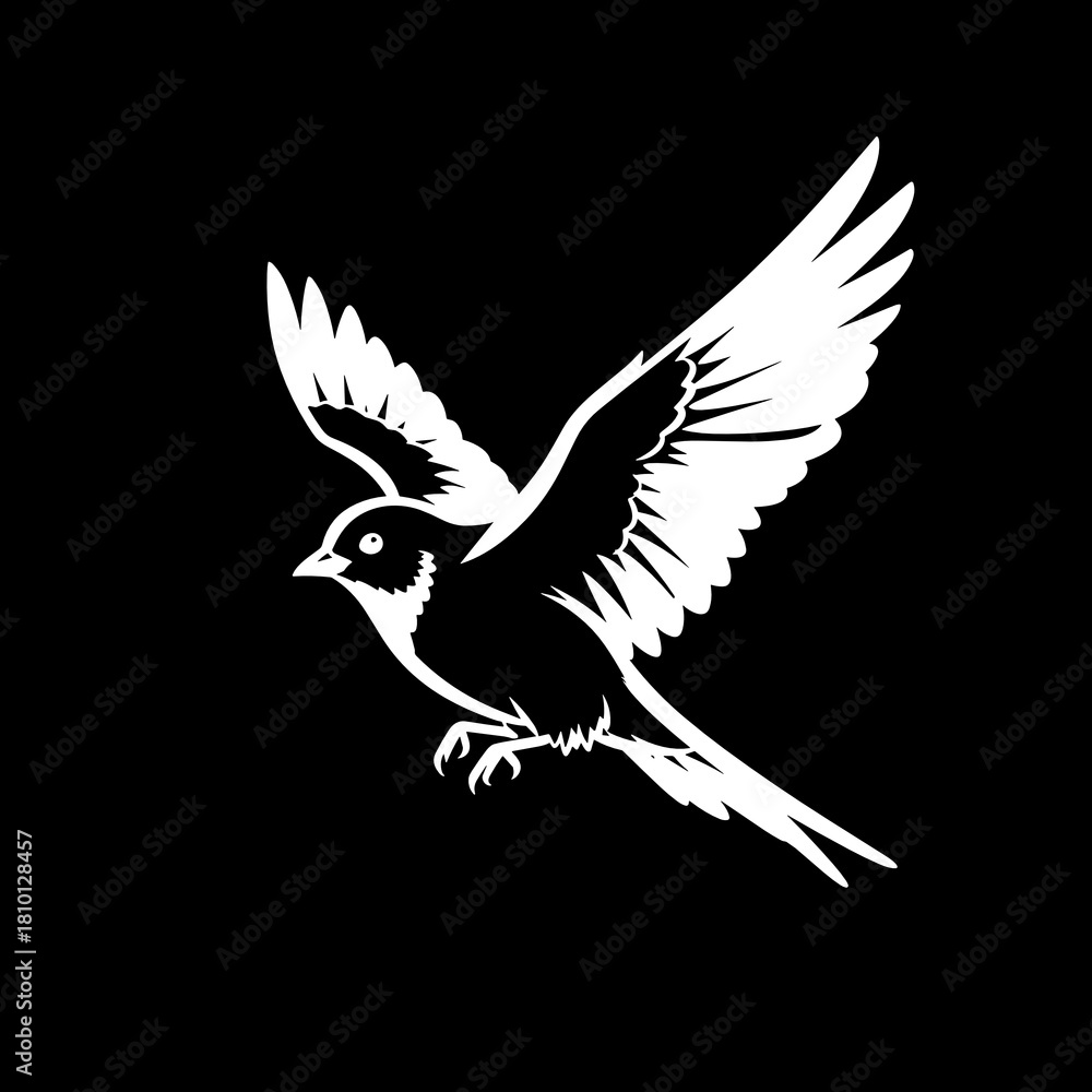 Fototapeta premium Silhouette of a flying bird, minimalist design, wildlife concept, black and white