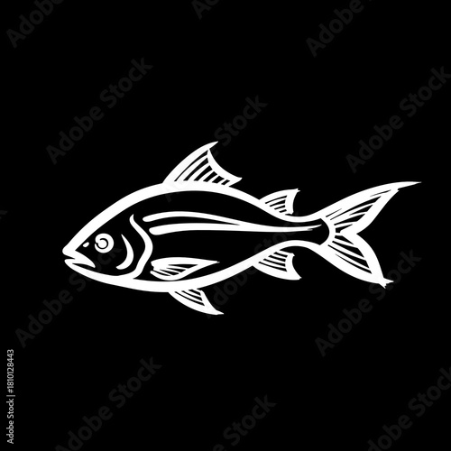 Silhouette of a fish, minimalist design, marine life concept, black and white