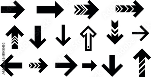 Black arrow icons set different directions simple vector illustration collection design elements