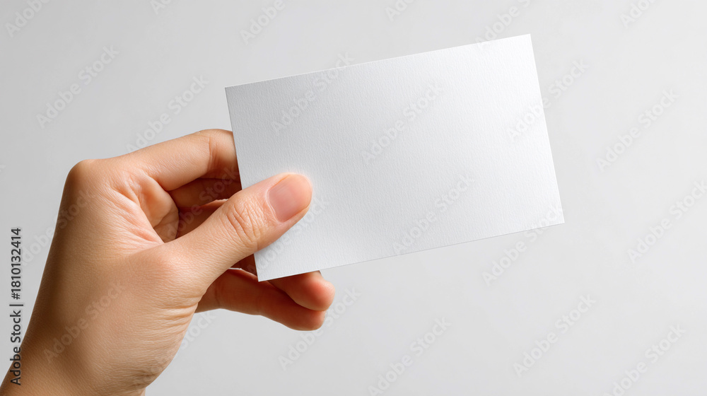 Fototapeta premium Blank card held in hand against a plain background