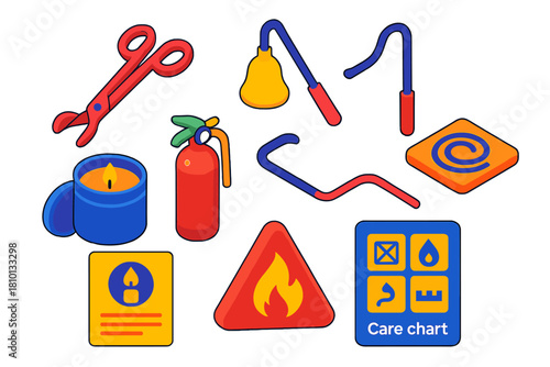 Candle Making Essentials. Isometric vector illustration set Candle making – candle care tools, wick trimmer, snuffer bell, wick