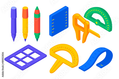 Tattoo Tools Isometric. Isometric vector illustration set Tattoo equipment – body marking pen, skin marker, fine-tip marker;