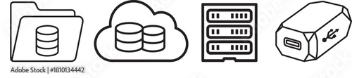 Outline Icons for Data Storage and Connectivity
