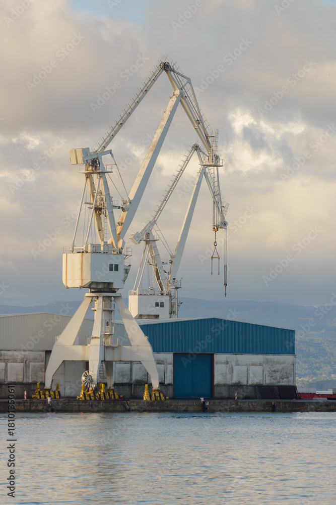 Fototapeta premium Port crane in a seaport, cargo transportation