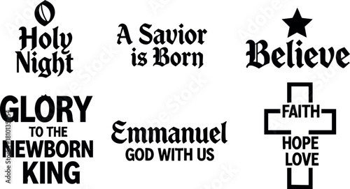 Religious christmas quotes holy night glory newborn king emmanuel faith hope love believe vector illustration