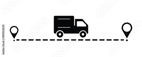 Truck fast delivery with dotted path location pin icon. Travel destination symbol. order delivery service, Delivery truck icon isolated on white background.