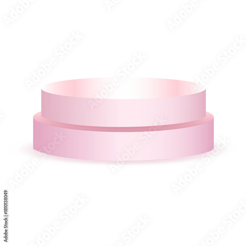 Minimalist pink cylindrical display stand on white background