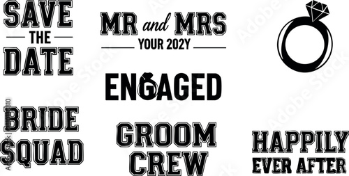 Save the date bride squad groom crew engaged wedding ring happily ever after wedding invitation vector illustration