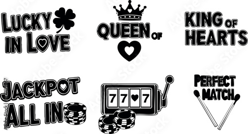 Lucky in love queen of hearts jackpot all in perfect match casino gambling symbols vector illustration