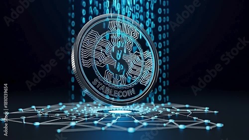Cryptocurrency stablecoin concept design on abstract background.