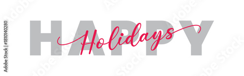 Calligraphic happy holidays in ballpoint pen style isolated on white background. Rounded happy holidays sign in script text in lower caps. The word autumn written in ballpoint style . Vector.