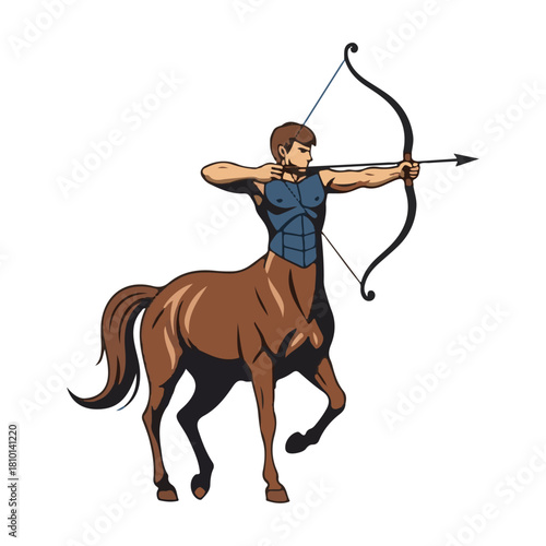 Mythical centaur archer aiming with bow and arrow, showcasing strength and precision, perfect for fantasy games, storytelling, or educational content about mythology