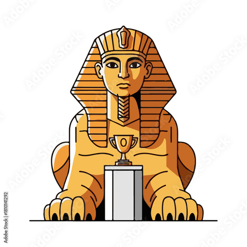 Celebrate victory with this elegant sphinx illustration featuring a golden trophy, perfect for adding a touch of ancient history and modern achievement to your winning designs