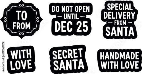 Christmas gift tags with love secret Santa special delivery and handmade holiday labels vector illustration