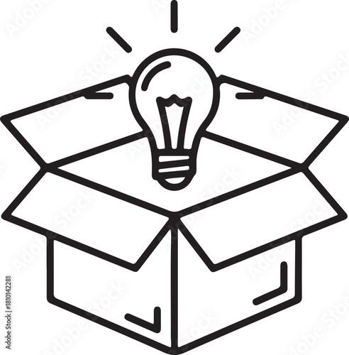 Creative concept of thinking outside the box with a lightbulb and gears