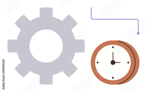 Gear beside clock with connection line conveys productivity, workflow, planning, and optimization. Ideal for time management, process efficiency, planning, organization, productivity automation
