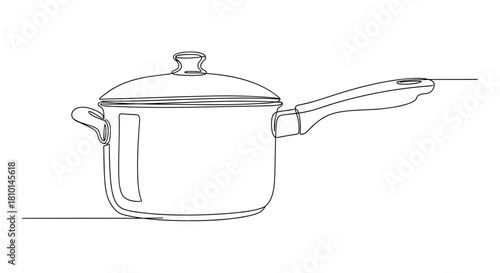 Simple line drawing of a cooking pot with a lid on a counter  