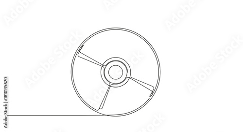 Simple line drawing of a bicycle wheel in profile view  