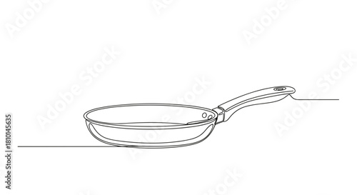 Simple outline drawing of a frying pan on a white background  