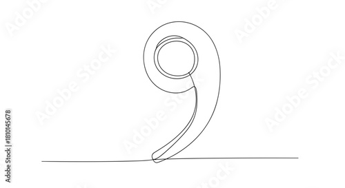 Continuous line drawing of number nine on white background  