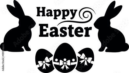 Easter rabbits and decorated eggs vector illustration happy spring holiday celebration design