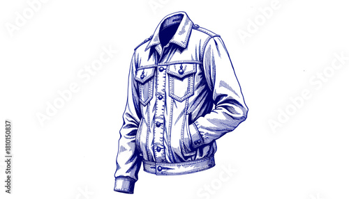 Vintage sketch of a blue denim jacket in artistic style  