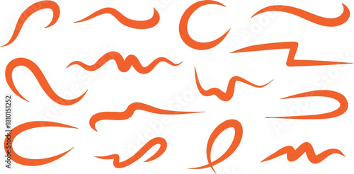 Orange abstract brush stroke vector set design elements for creative projects and artistic decoration