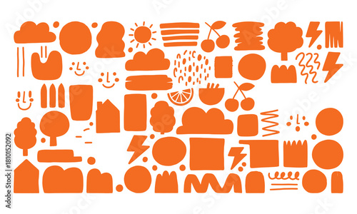 Collection of orange nature and food vector icon