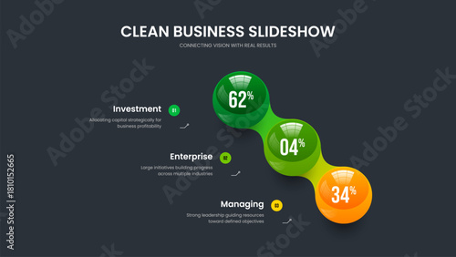 Visual Analysis 3 Element Diagram Presentation Layout. Educational Planning Slideshow Template Vector Illustration. Science Innovation Three Step Graph Frame Design.