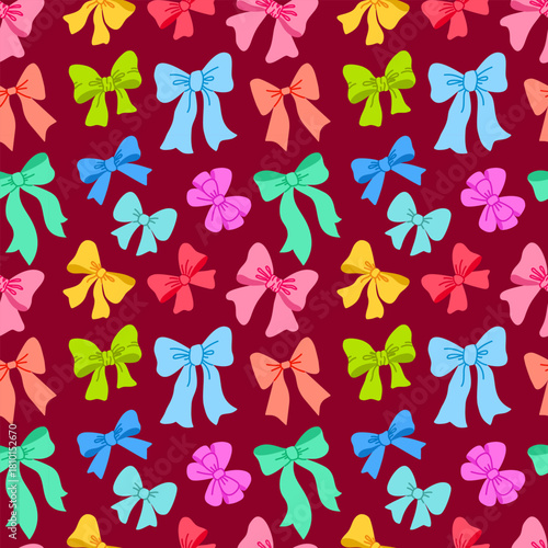 Ribbon bow seamless pattern vector showing colourful ribbon bows in flat sketch style arranged in a seamless repeating layout.