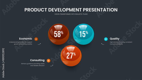 Corporate Performance 3 Option Graph Frame Template. Clean Briefing Slideshow Layout Vector Illustration. Market Strategy Three Step Chart Slide Design.