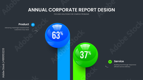 Marketing Report 2 Step Diagram Slide Layout. Modern Briefing Two Option Infographic Presentation Template. Corporate Solution Slideshow Design Vector Illustration.