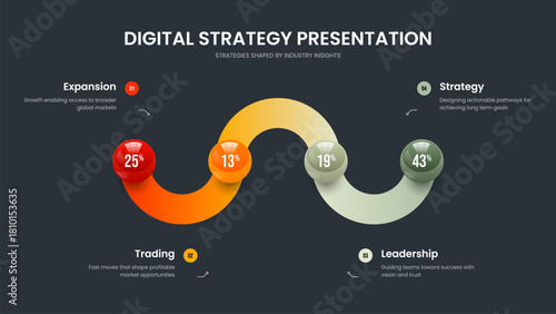Modern Launch Frame Template Vector Illustration. Professional Introduction 4 Step Infographic Slide Design. Colorful Strategy Four Element Graph Presentation Layout.